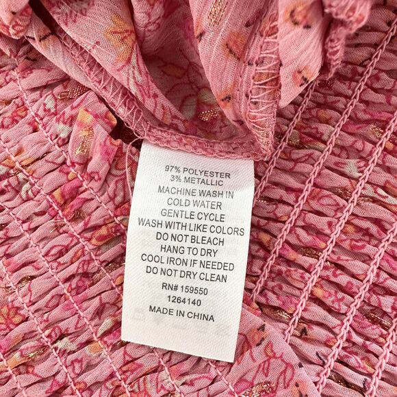 Maison d'Amelie Blouse Size M Pink Floral Boho Smocked Long Sleeve Peasant - Picture 8 of 11